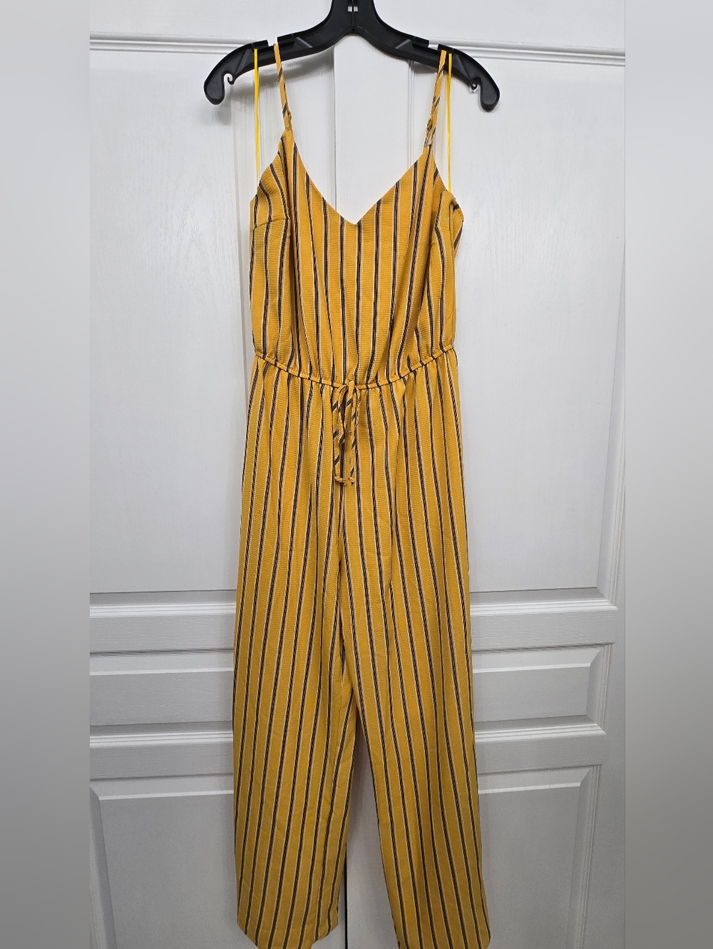 Yellow Striped Spaghetti Strap Jumpsuit